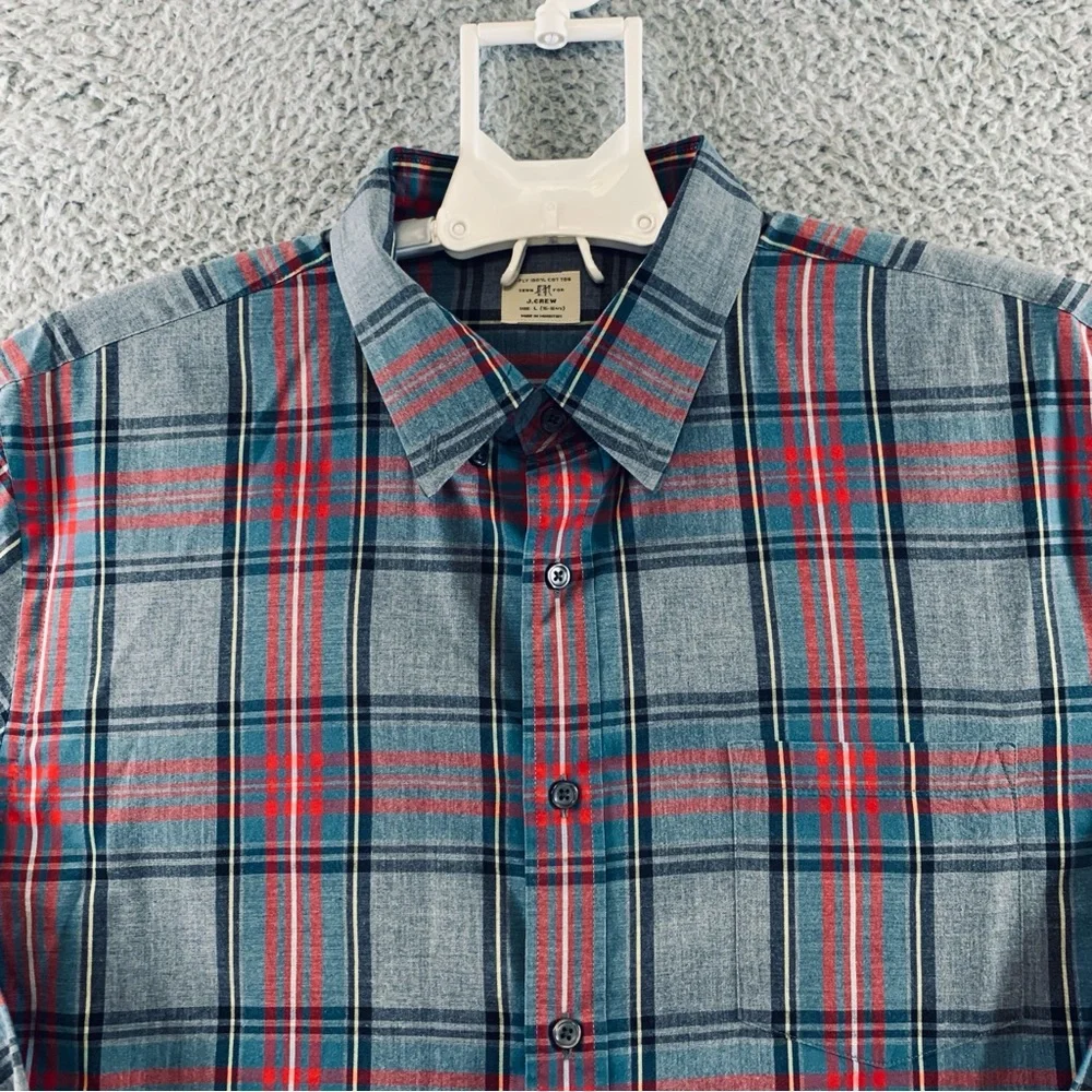 J.Crew Shirt Mens Long Sleeve Button Up 2-Ply 100% Cotton Plaid Gray L (16-16.5)